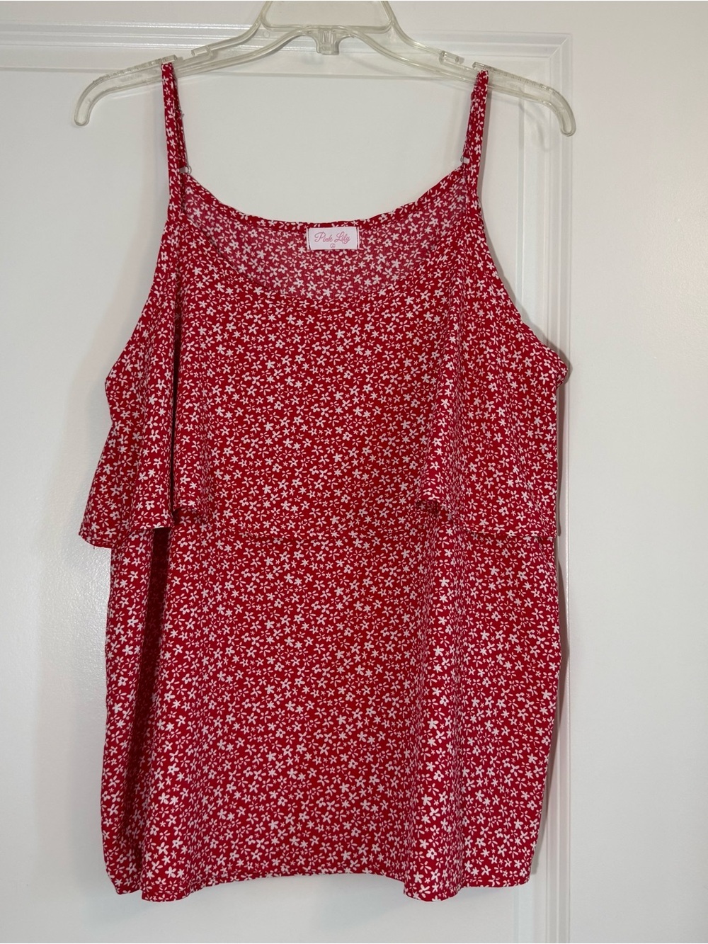 Pink Lily Red Floral Ruffle Cami Top Size Large